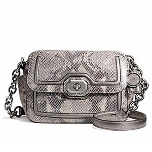 Coach Campbell SilverGray Python Exotic Snakeskin Camera Bag‎